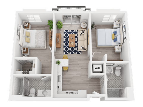 Floor plan for 2 beds, 2 baths, 762 sqft